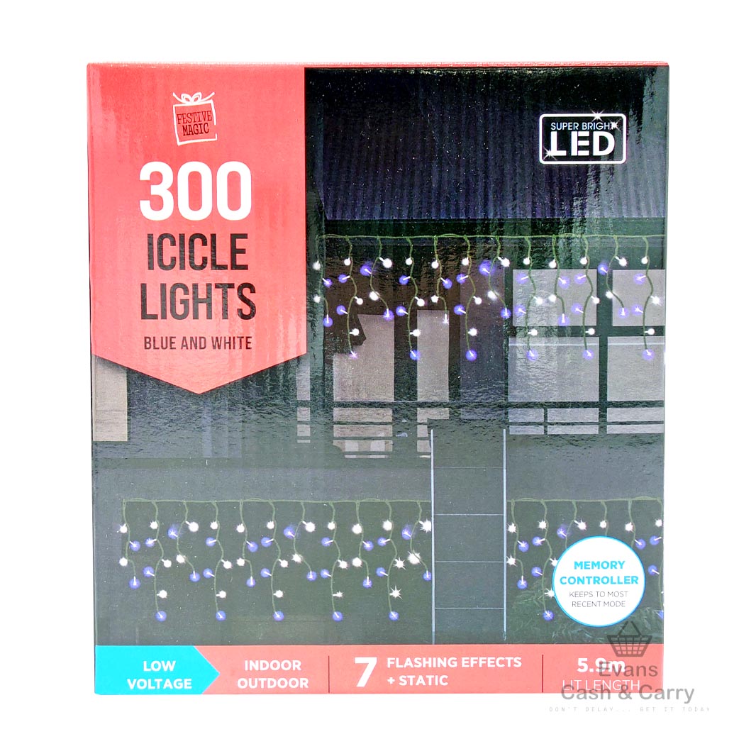 300 Icicle Lights - Blue and White