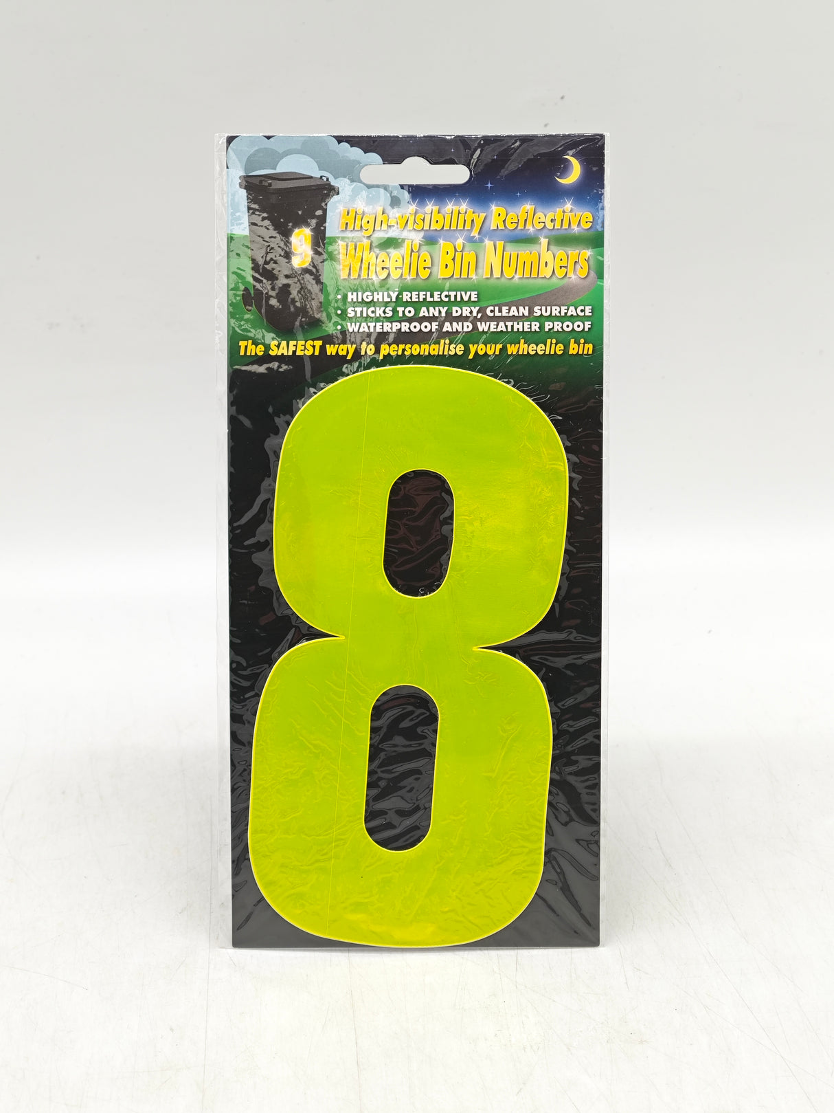Reflective wheelie bin numbers (0-9)
