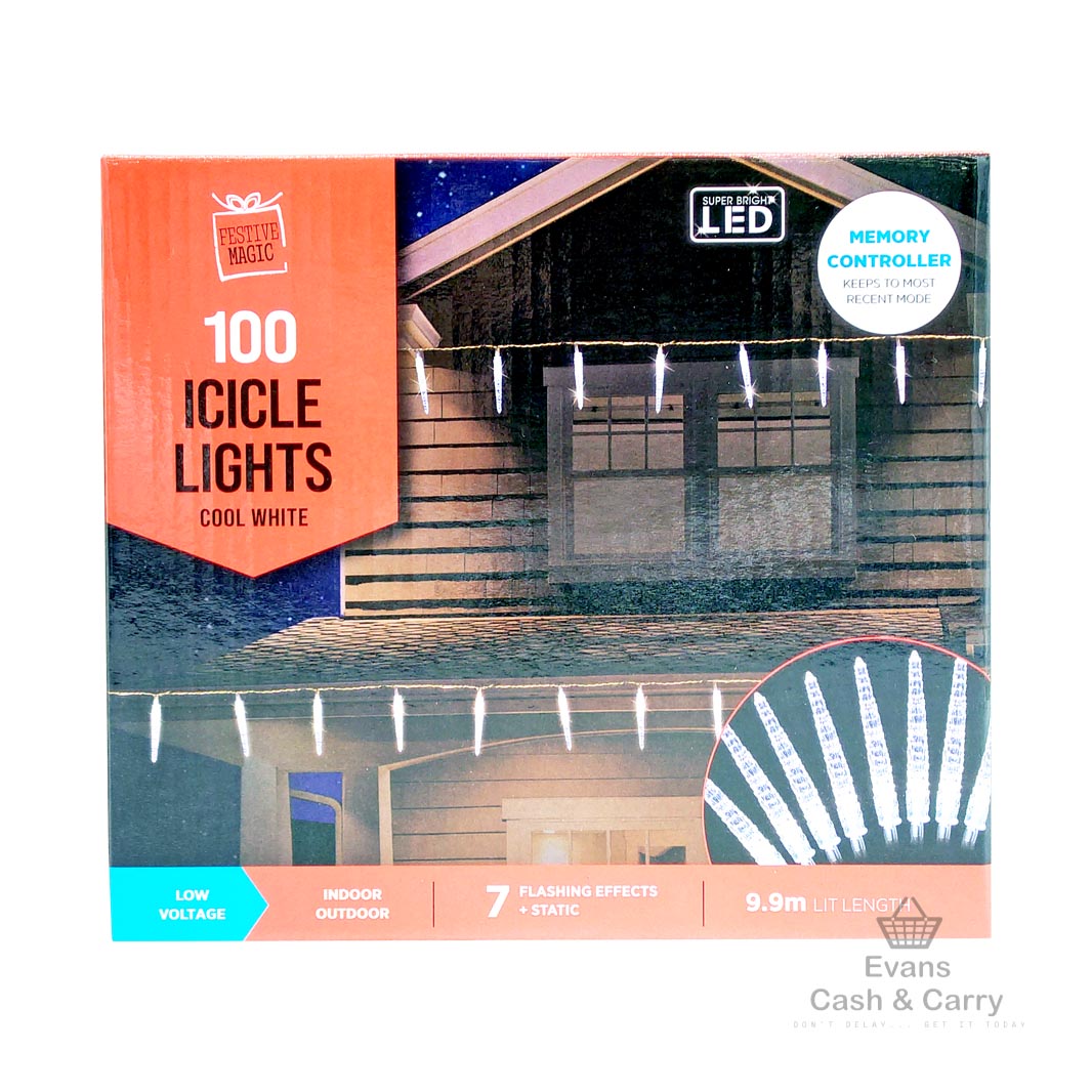 100 Icicle Lights - Cool White