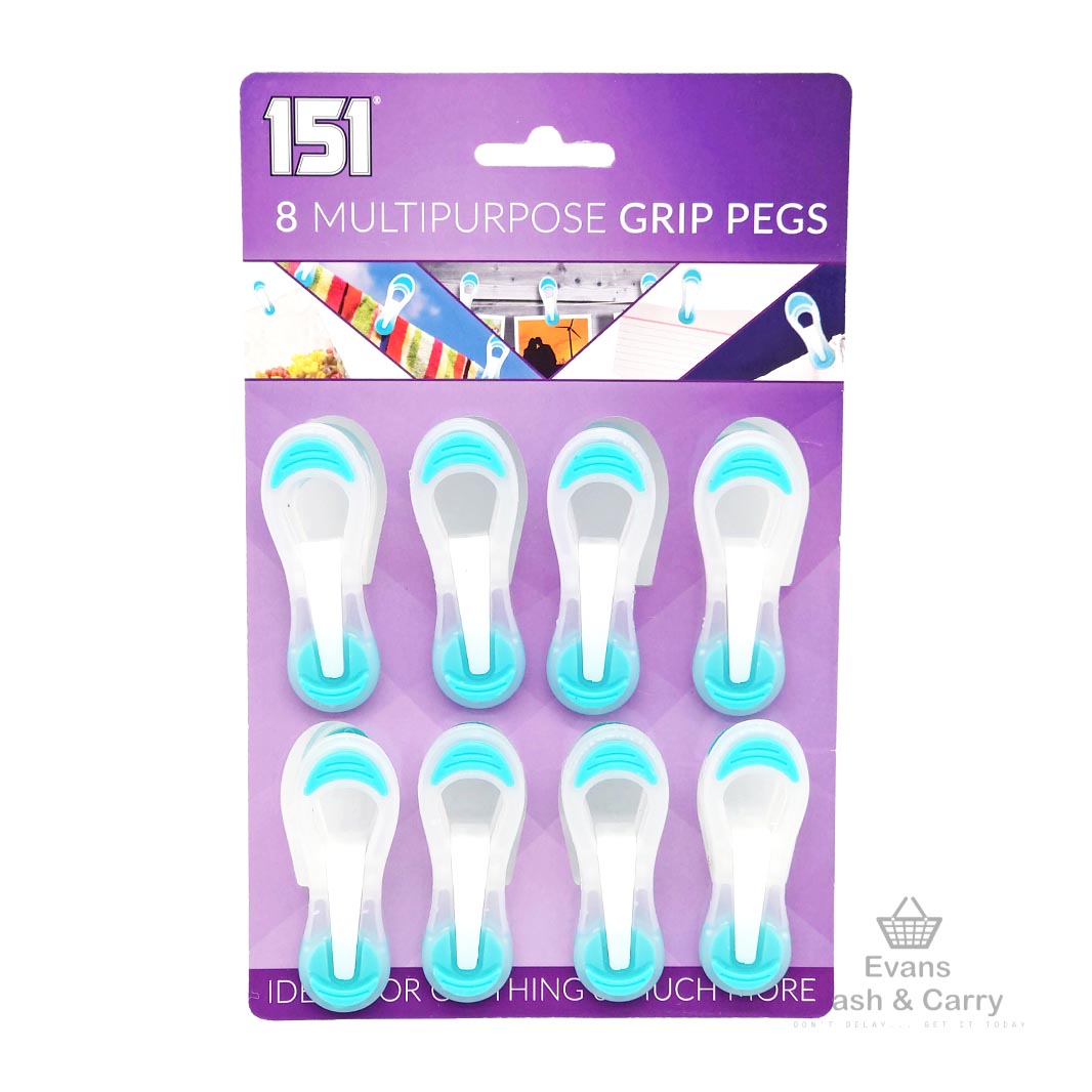 8pk Multipurpose Grip Pegs (Assorted Colours)