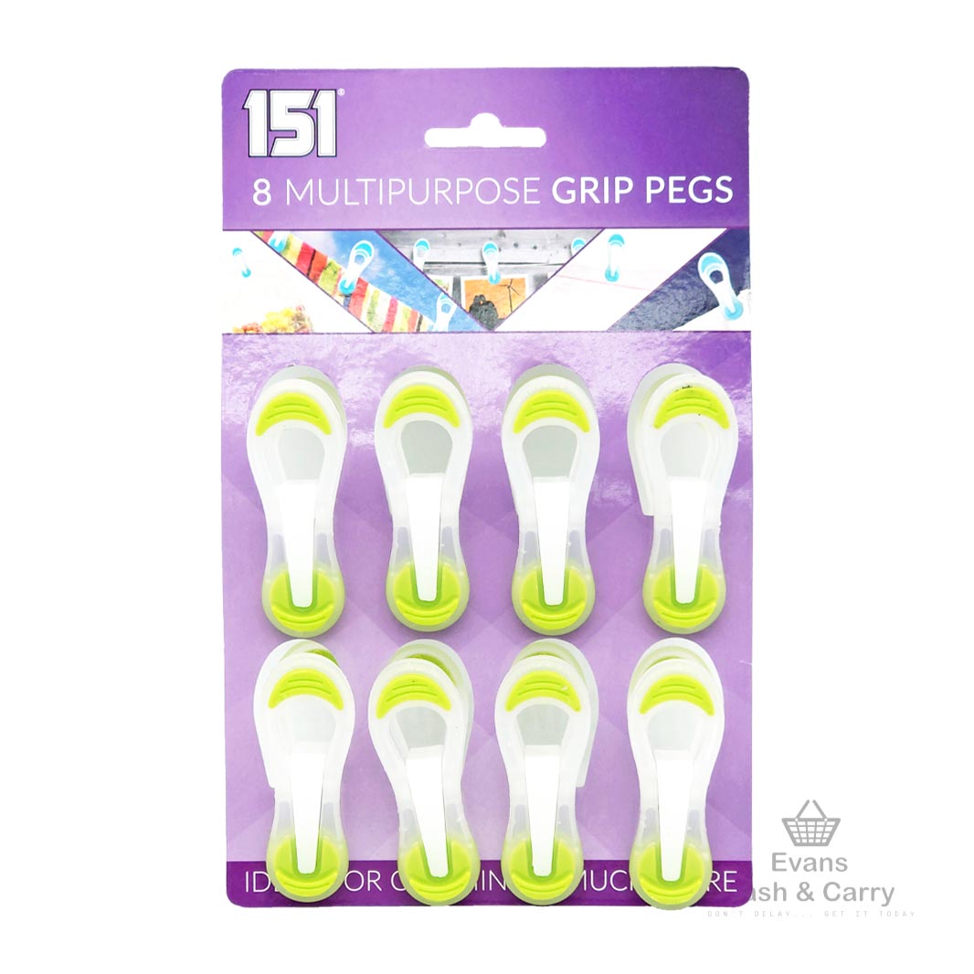 8pk Multipurpose Grip Pegs (Assorted Colours)