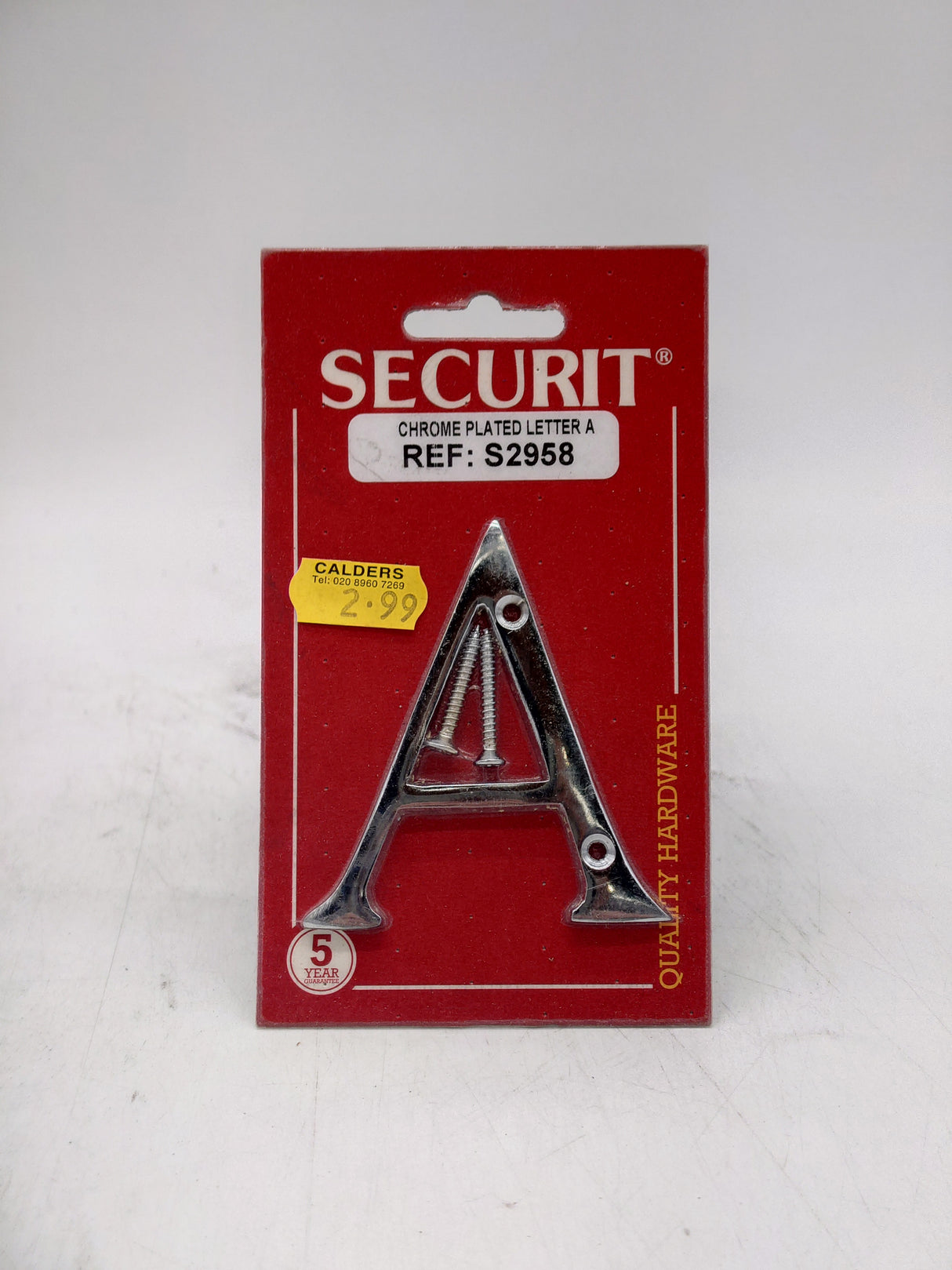 Securit house letter A - Chrome on brass (75mm)