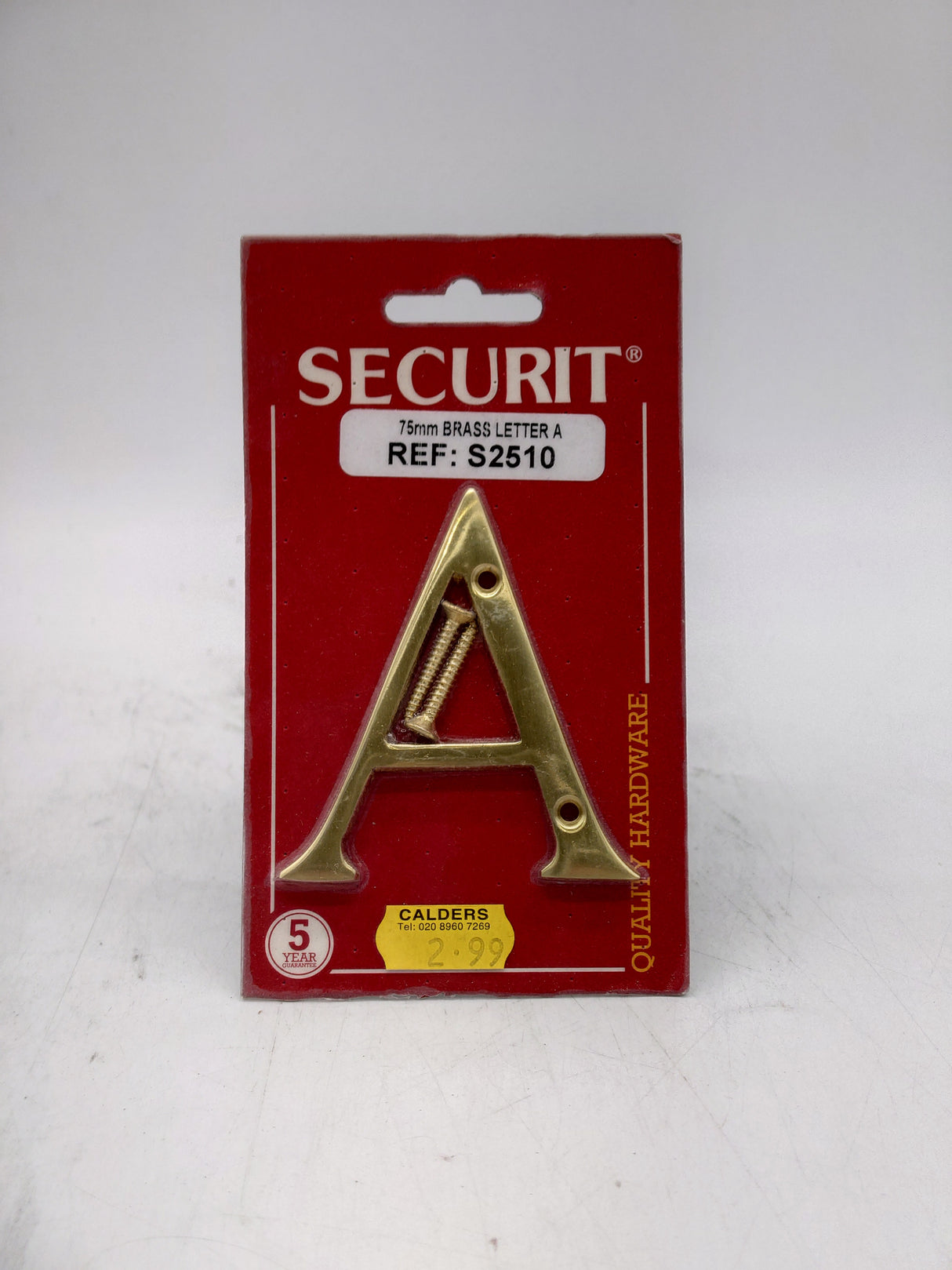 Securit house letter A - brass (75mm)