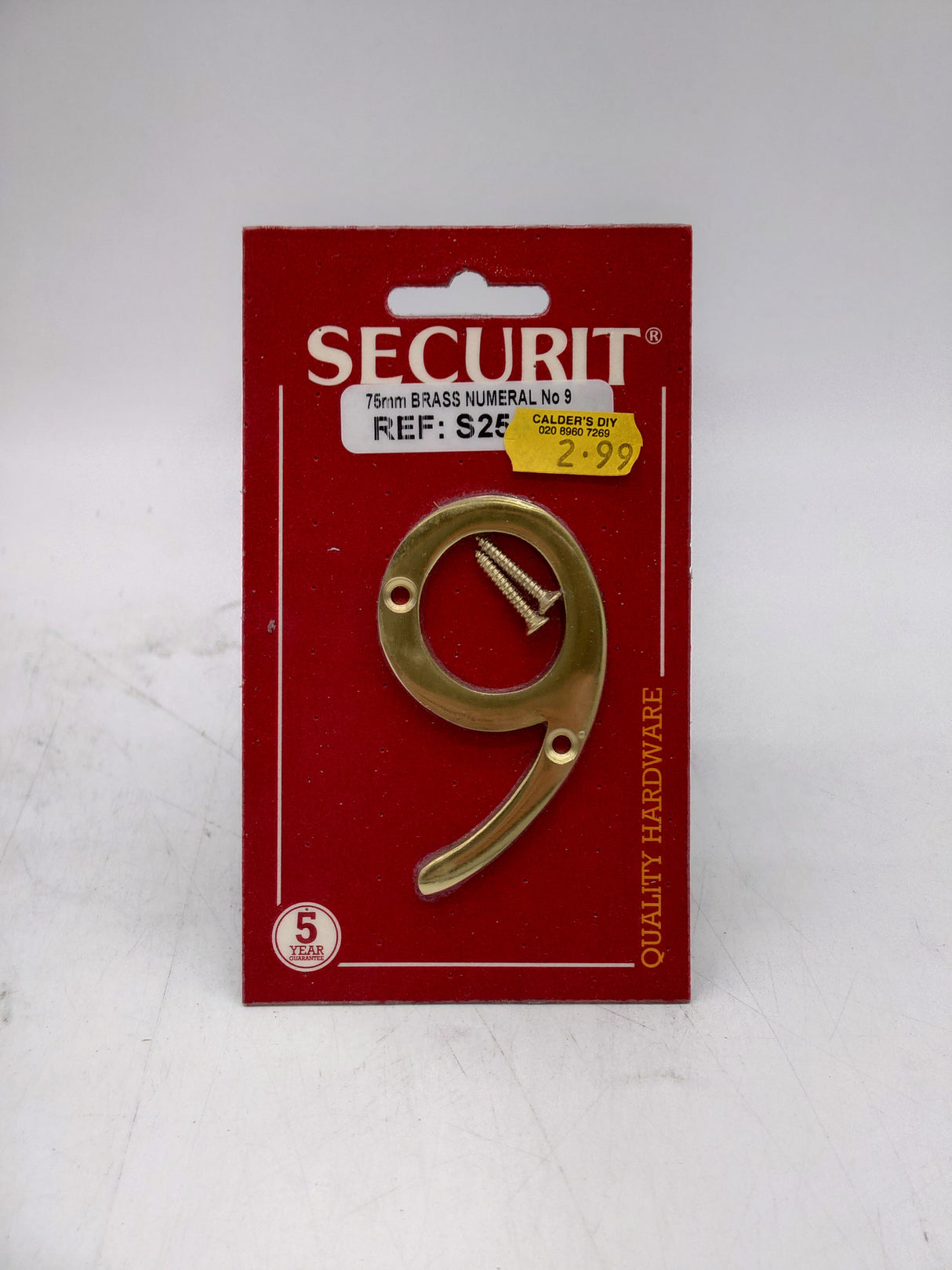 Securit house number 9 - brass (75mm)