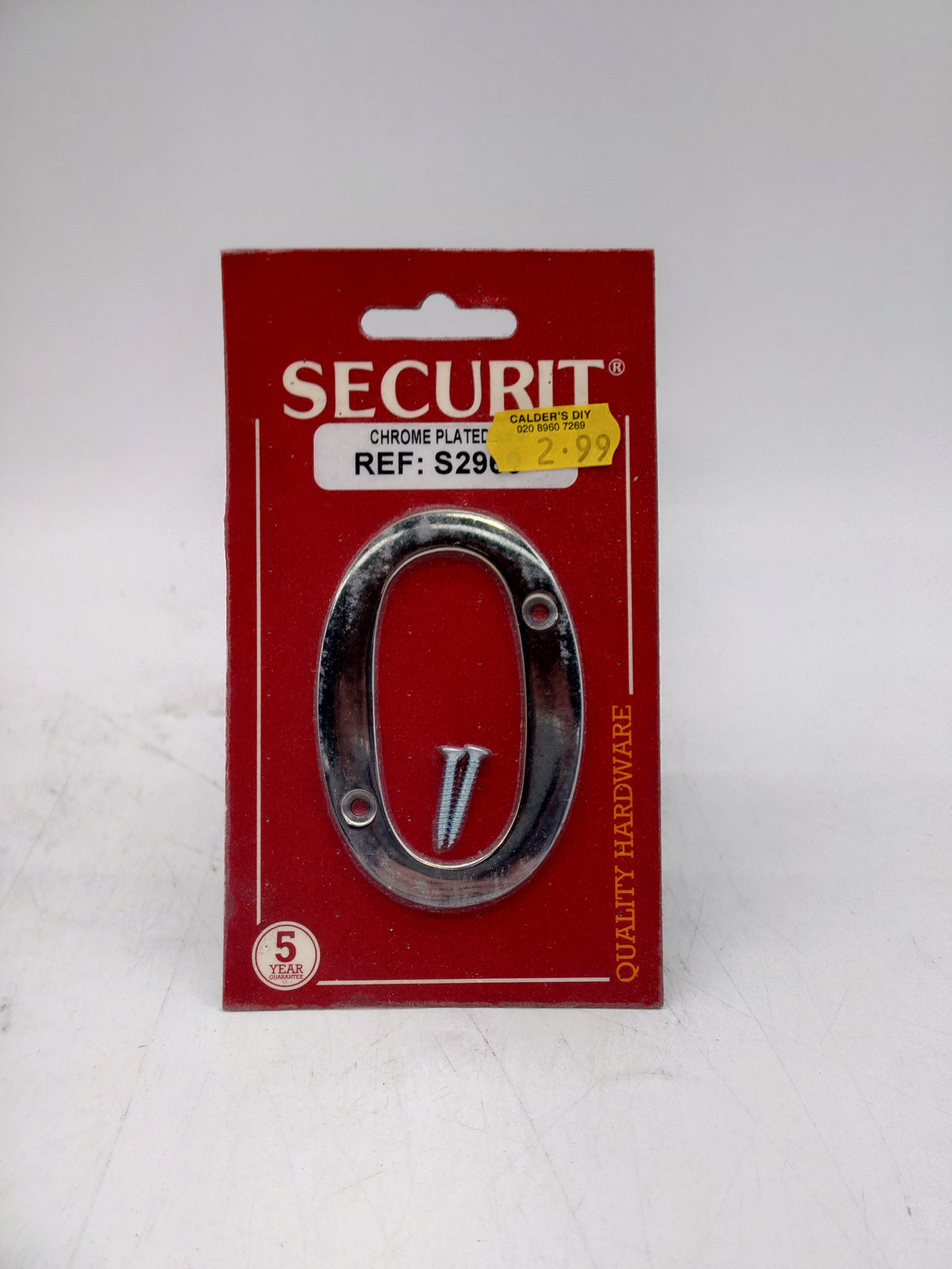 Securit house number 0 - Chrome on brass (75mm)