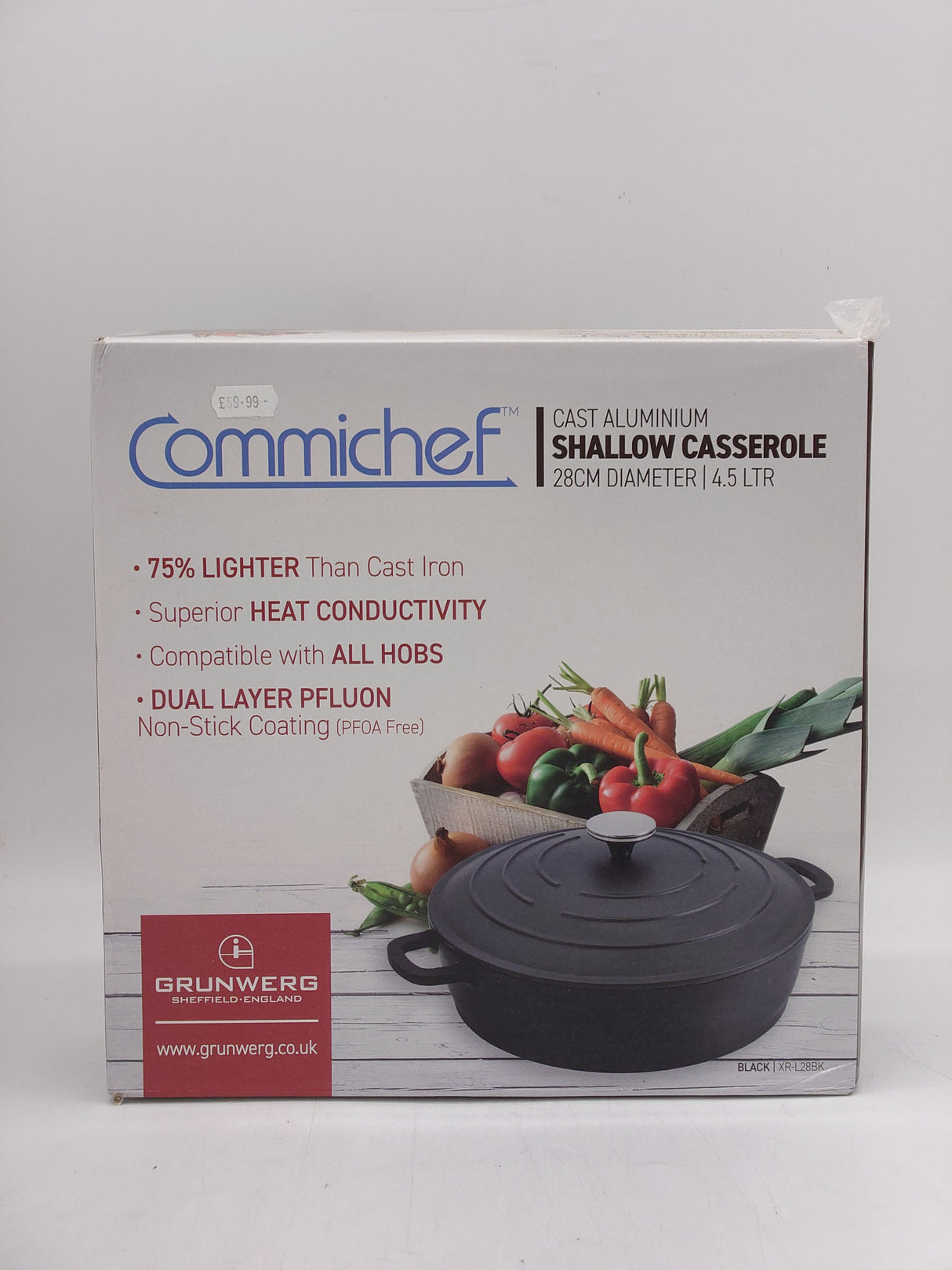 Commichef cast aluminium shallow casserole dish - (4.5L) black