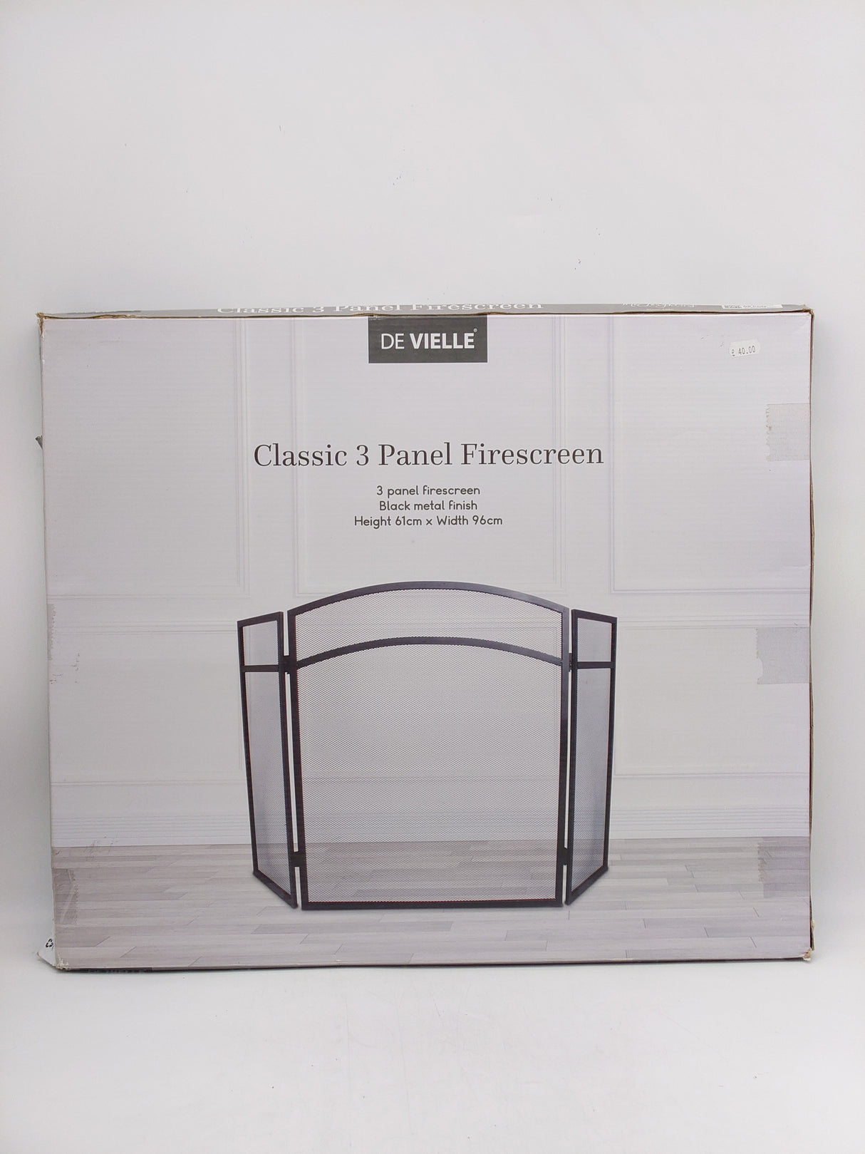 De Vielle classic black 3 panel firescreen