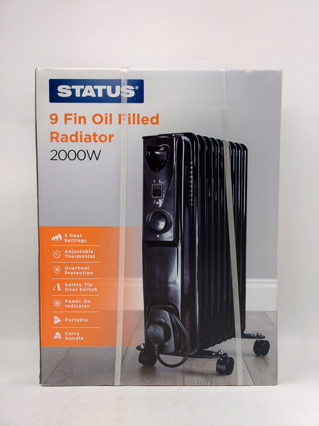 Status 9 fin oil filled radiator 2000W - black