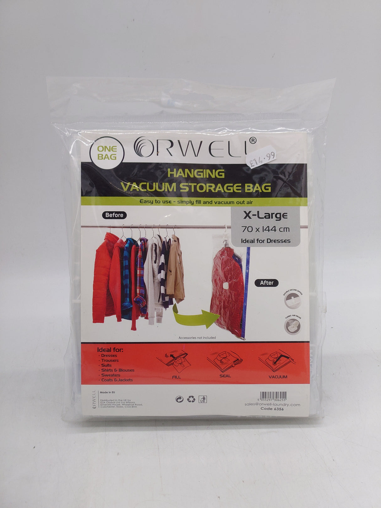 Orwell vacuum storage bag - extra large for dresses (1pk)