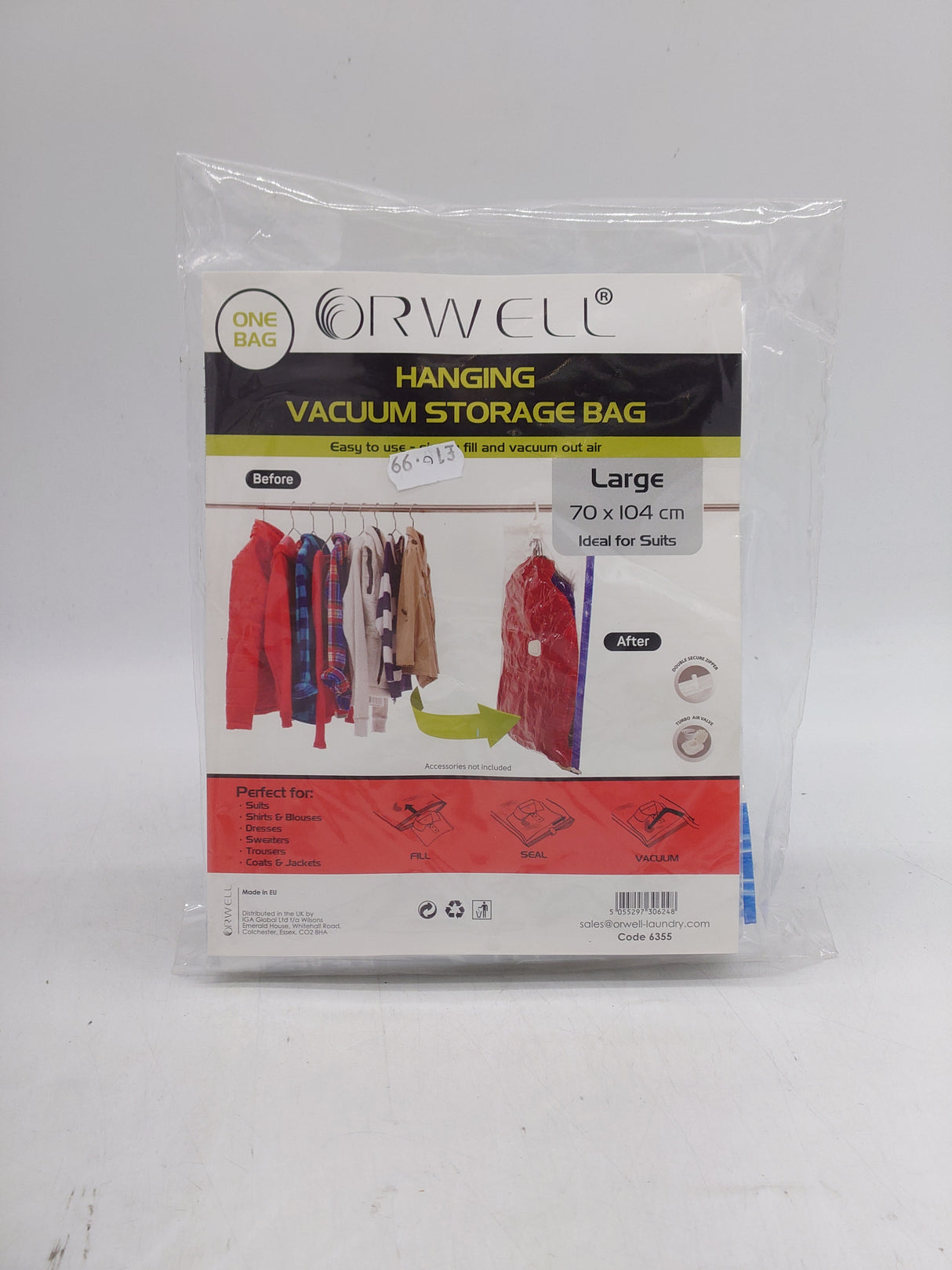 Orwell vacuum storage bag - extra large for suits (1pk)