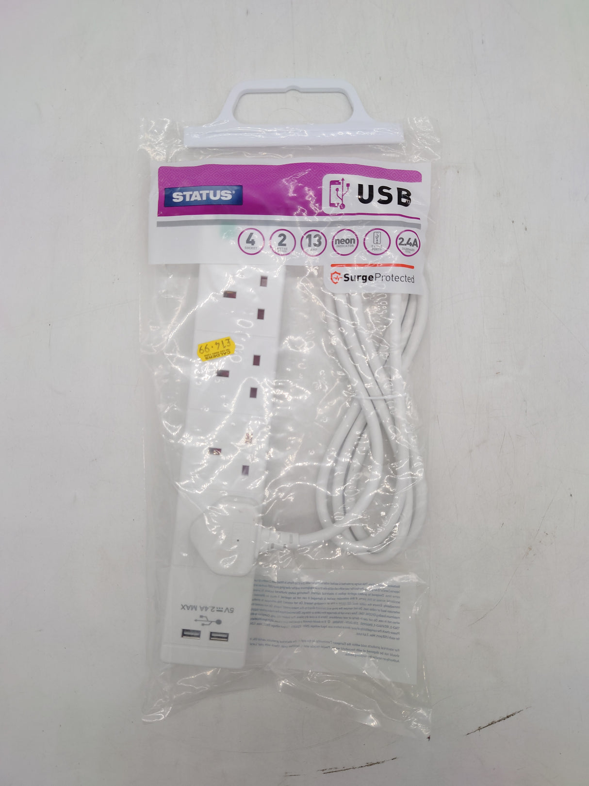 Status 4 gang extension lead with 2 USB ports (2m)