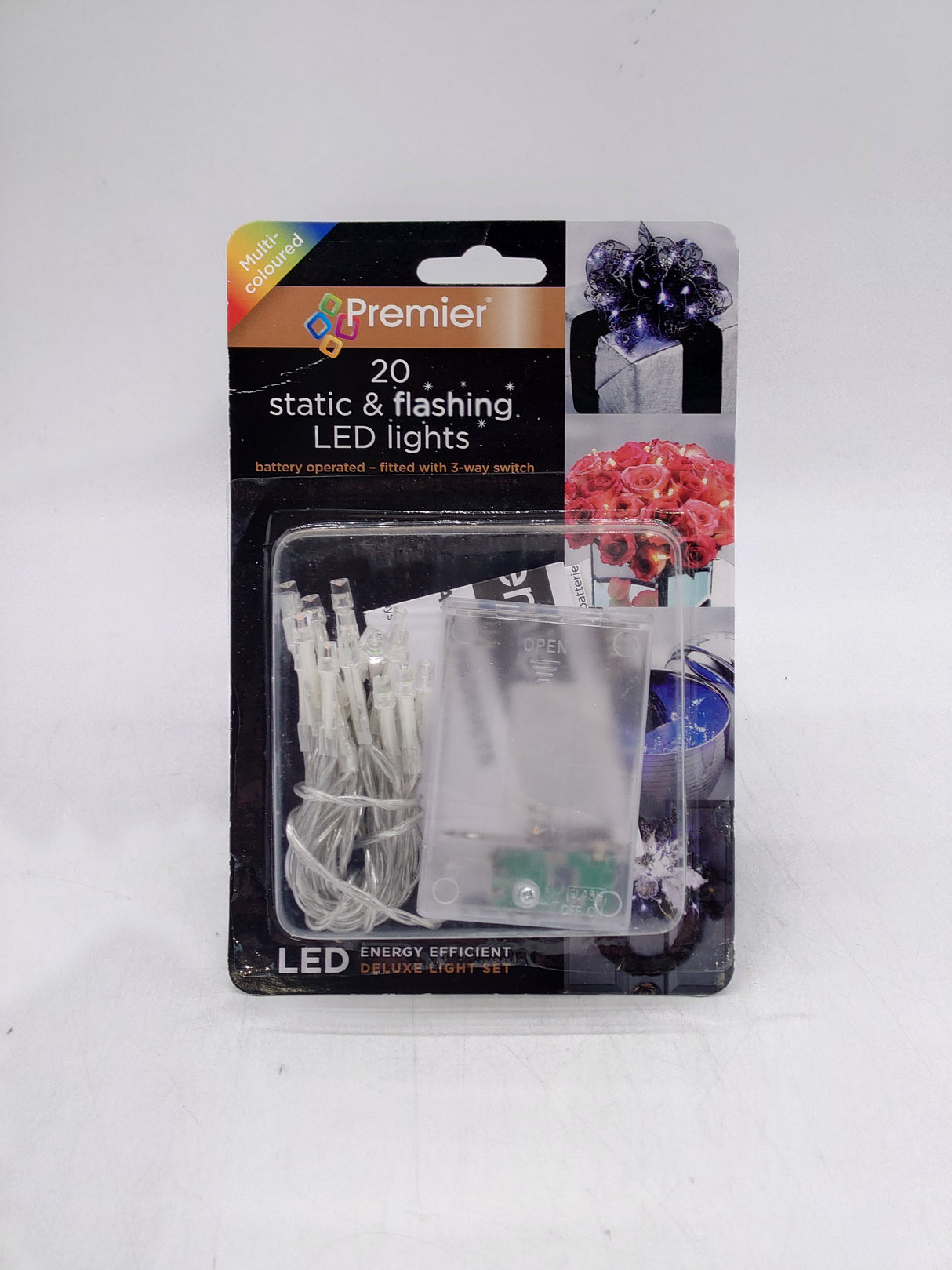 Premier 20 static & flashing LED lights battery operated - Multi-Coloured