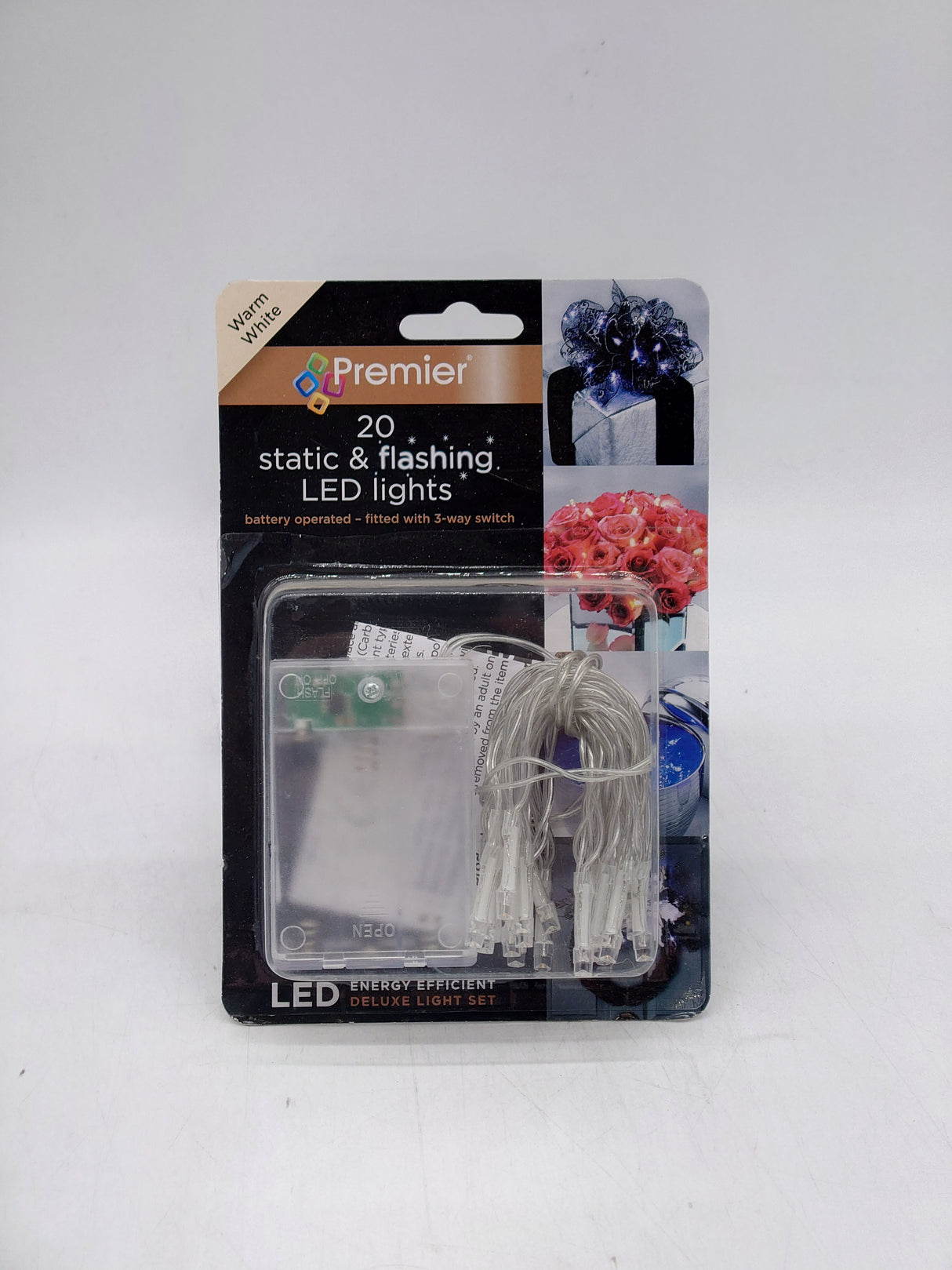 Premier 20 static & flashing LED lights battery operated - warm white