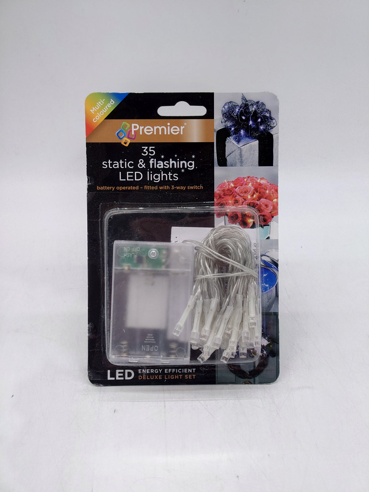 Premier 35 static & flashing LED lights battery operated - Multi-Coloured