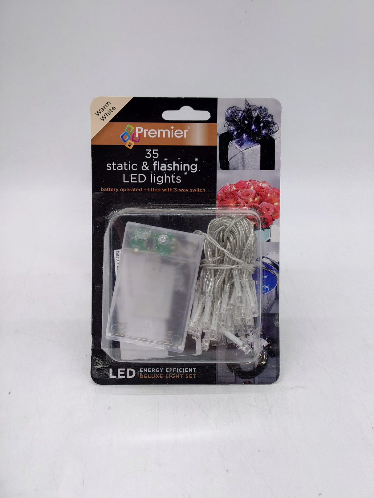 Premier 35 static & flashing LED lights battery operated - warm white