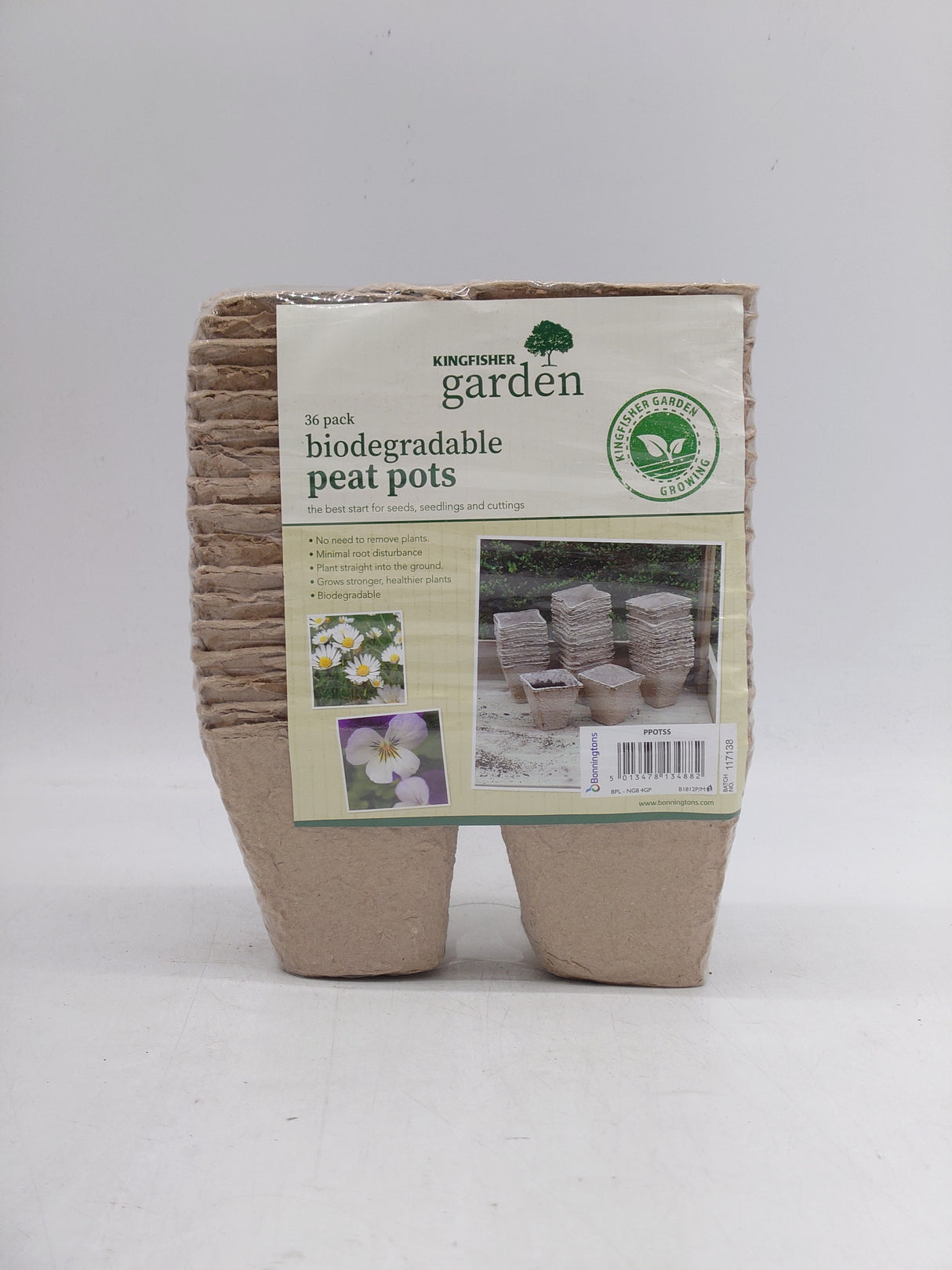 Kingfisher Garden biodegradable peat pots - square (36pk)