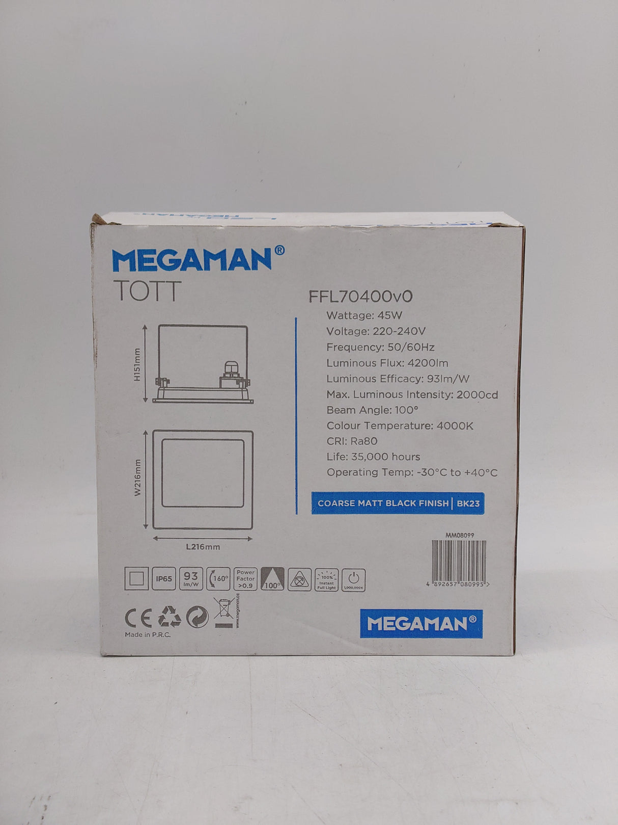 Megaman Tott LED 45W 4200 lumen cool white - Matt black