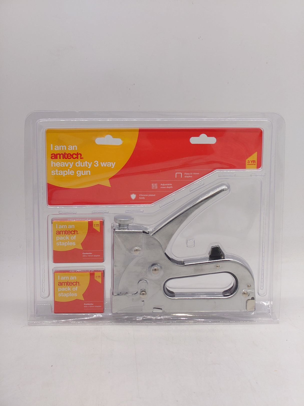 Amtech heavy duty 3-way staple gun (with 800x 10mm staples)