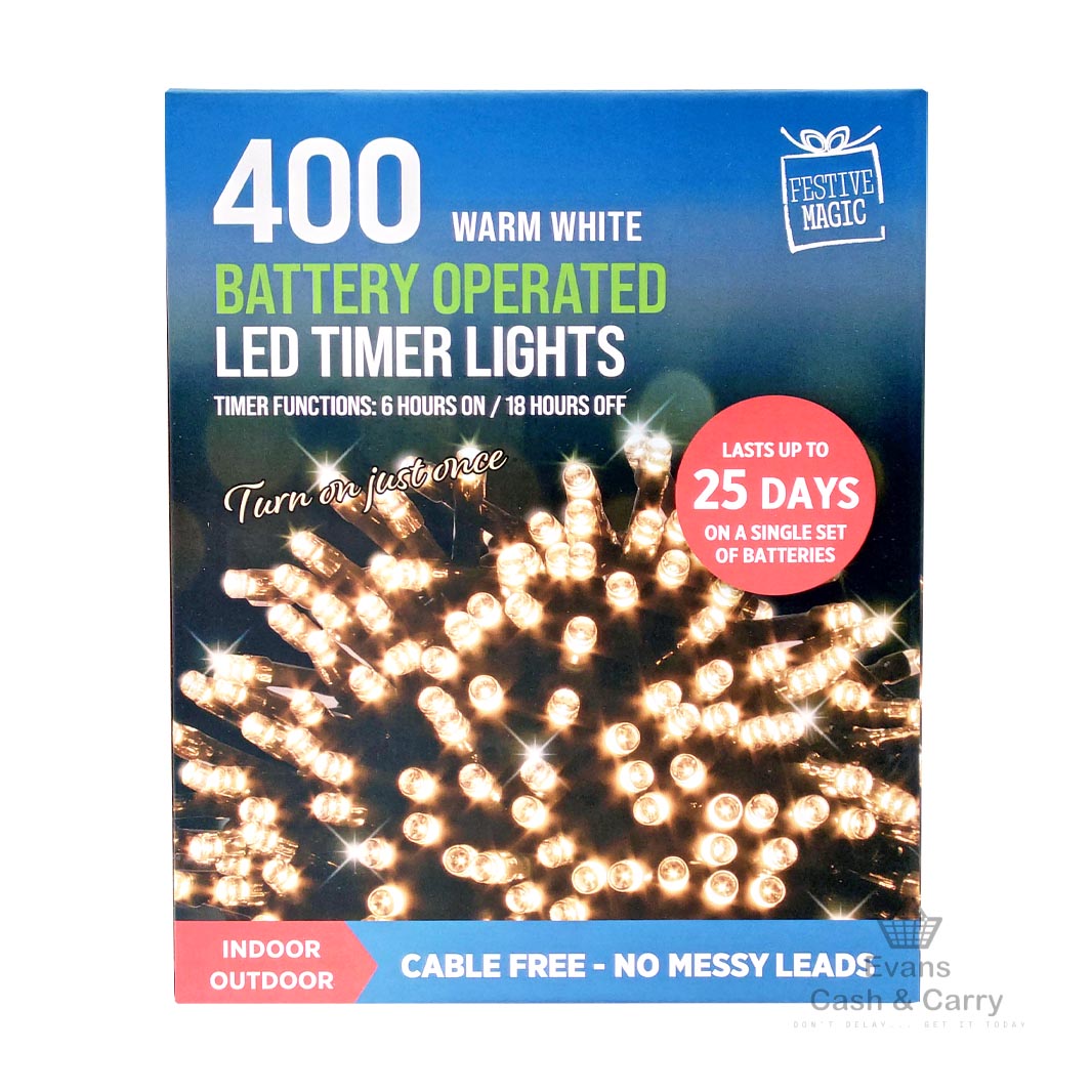 400 Warm White Battery Operated LED Timer Lights