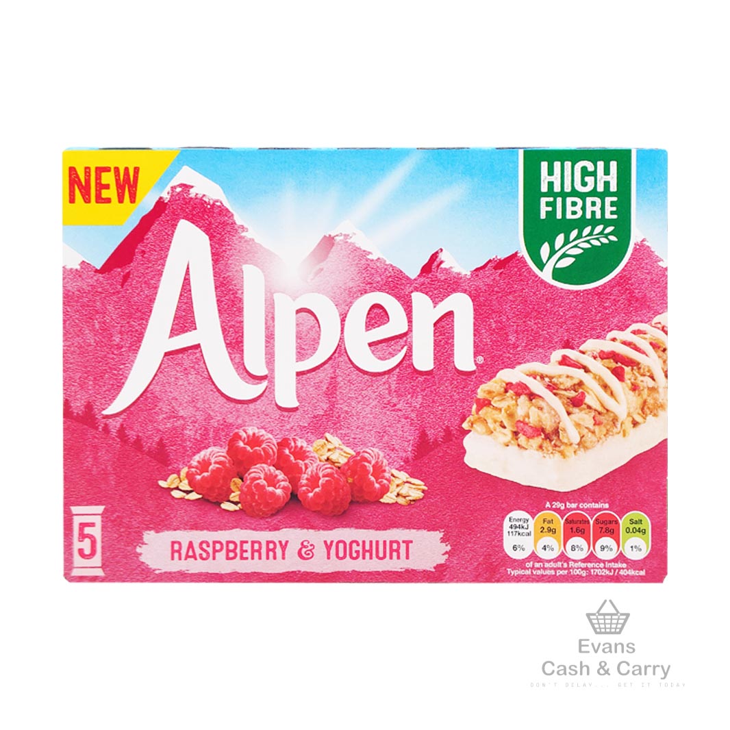 (BBE 29/07/24) Alpen Raspberry Yoghurt Bars (5 Pack) (£1.10 each or 2 for £2)