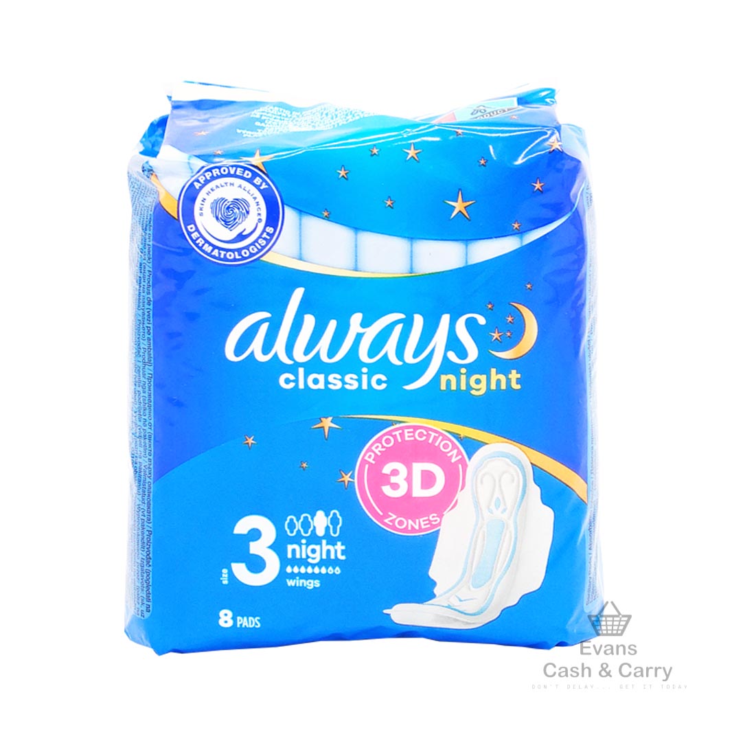 Always Classic Night Sanitary Pads (8 pads)