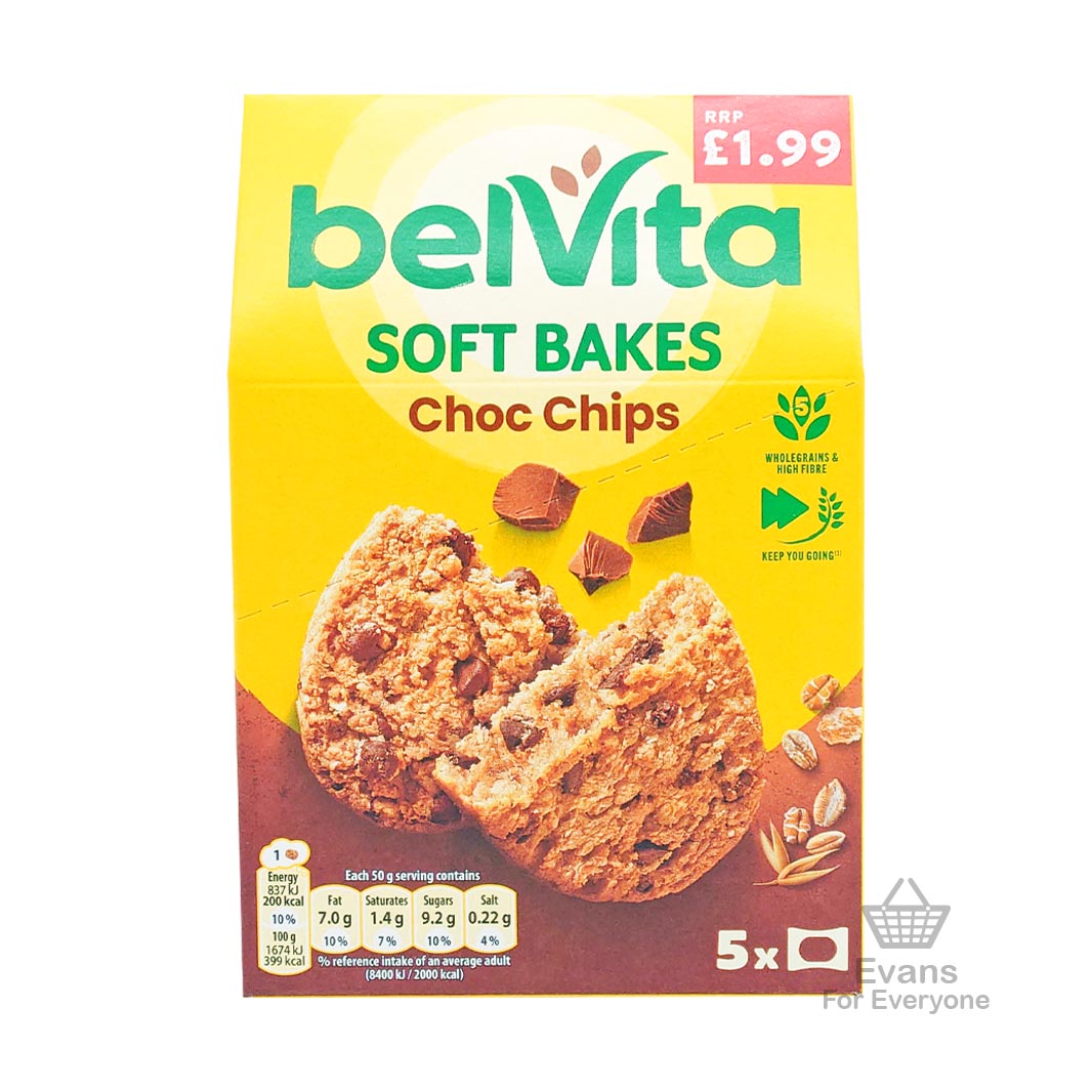 (BBE 22/03/25) Belvita Soft Bakes - Chocolate Chip 5pk (250g) (£1.20 each 2 for £2)