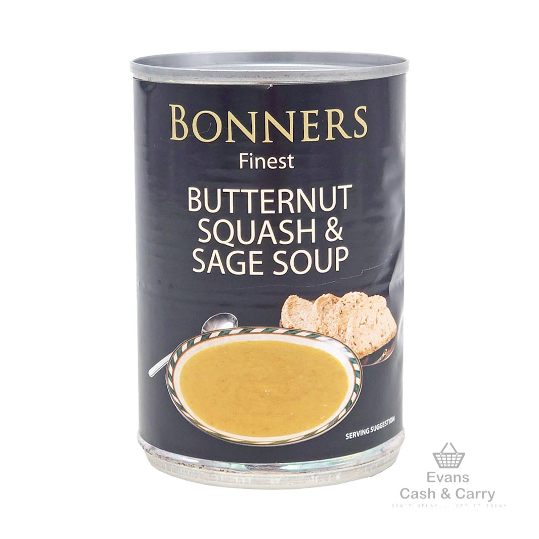 Bonners Winter Warmer Bundle - 2x (BBE 12/24) Cream of Mushroom Soup (400g) / 2x (BBE 03/25) Butternut Squash & Sage Soup (400g) / 3x (BBE 05/26) Baked Beans (400g) / 3x (BBE 10/26) Spaghetti Rings (395g)