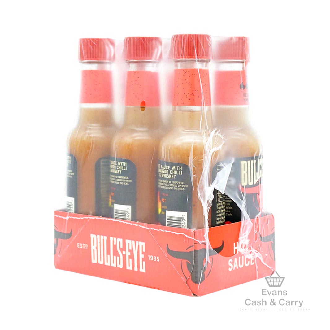 CASE of (BBE 09/05/24) Bull's-Eye Kentucky Habanero with Whiskey Hot Sauce (6x135ml)