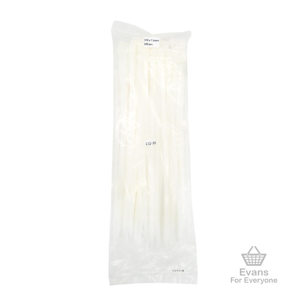 Cable ties - 370mm x 7.6mm white (100pk)
