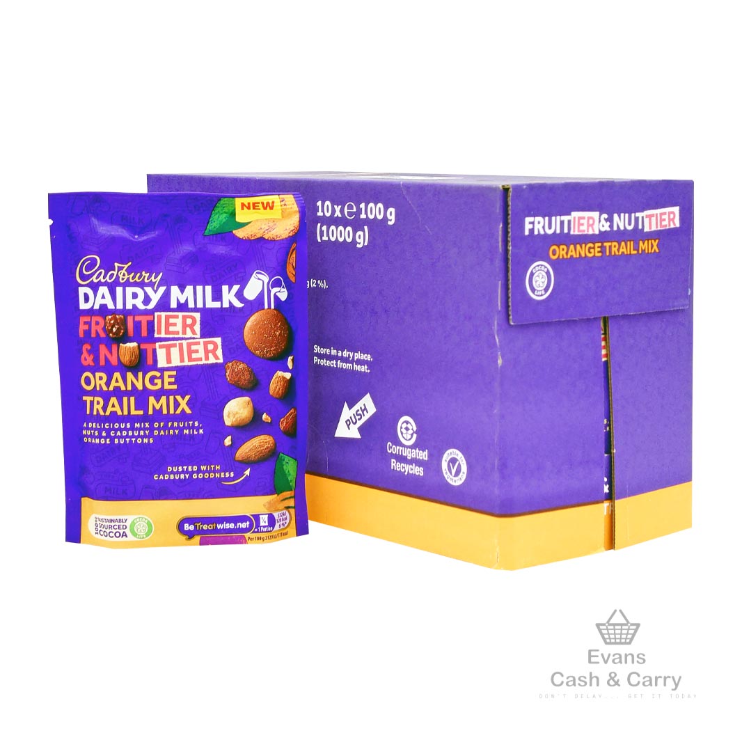 (BBE 20/03/25) CASE of Cadbury Dairy Milk Fruitier & Nuttier Orange Trail Mix (10x100g)