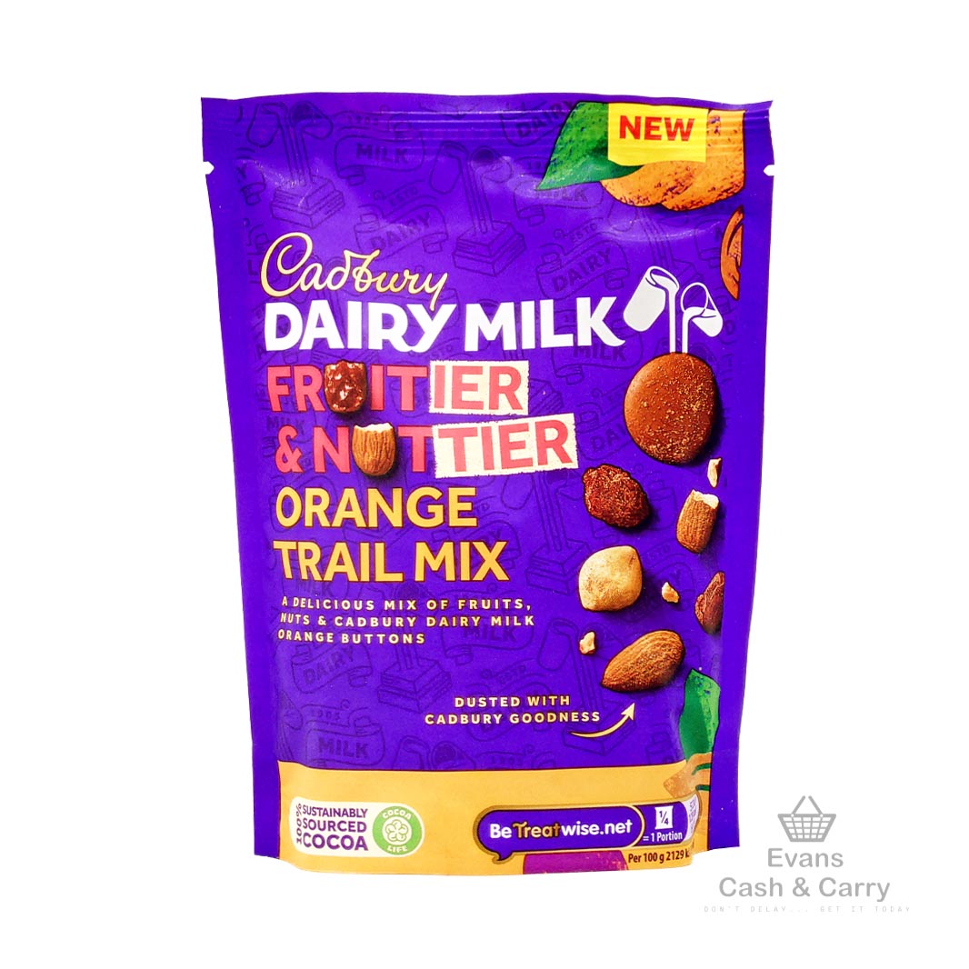 (BBE 20/03/25) Cadbury Dairy Milk Fruitier & Nuttier Orange Trail Mix (100g) (£1 each 2 for £1.80)