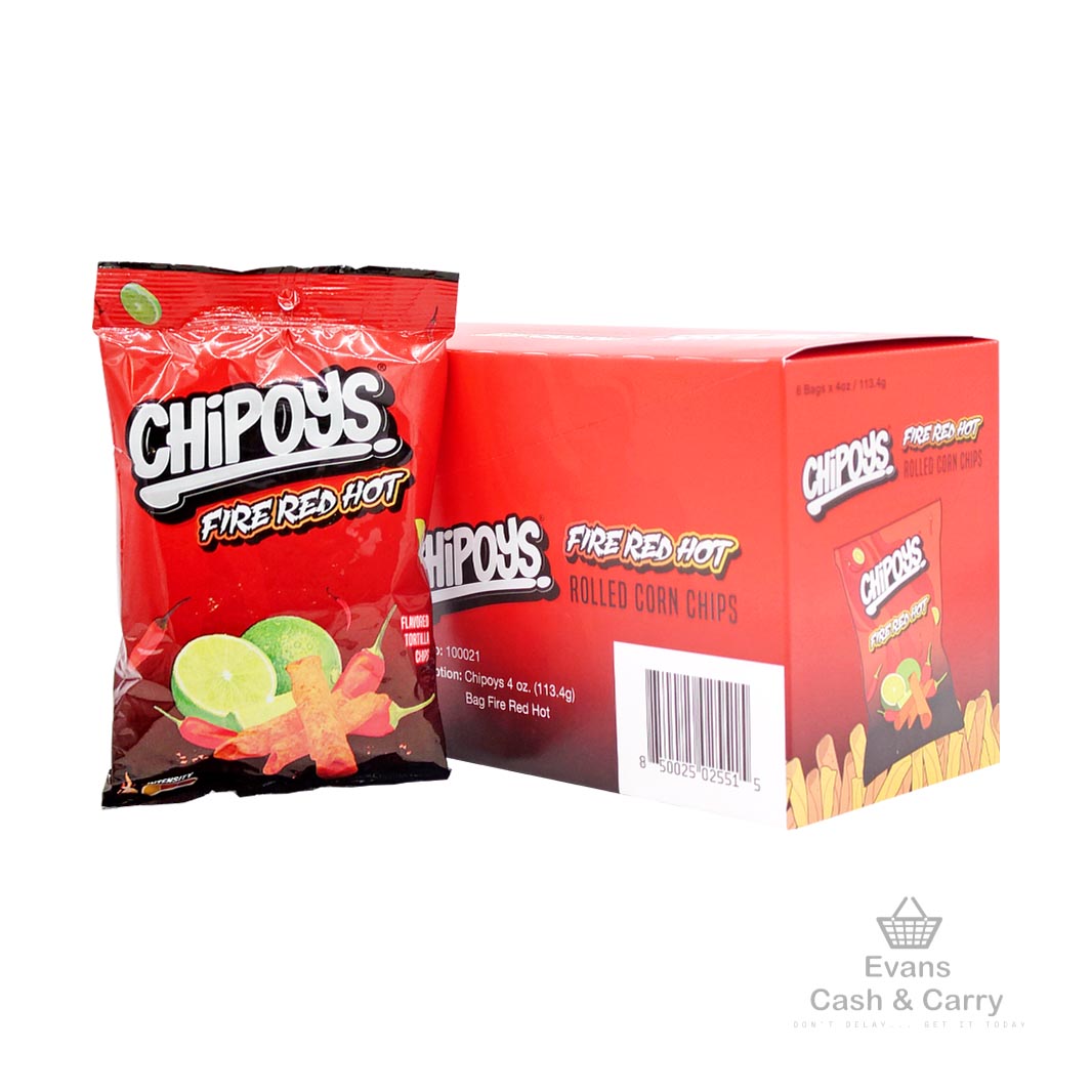 (BBE - 13/02/24) Chipoys Fire Red Hot Rolled Tortilla Chips CASE (8x113.4g)