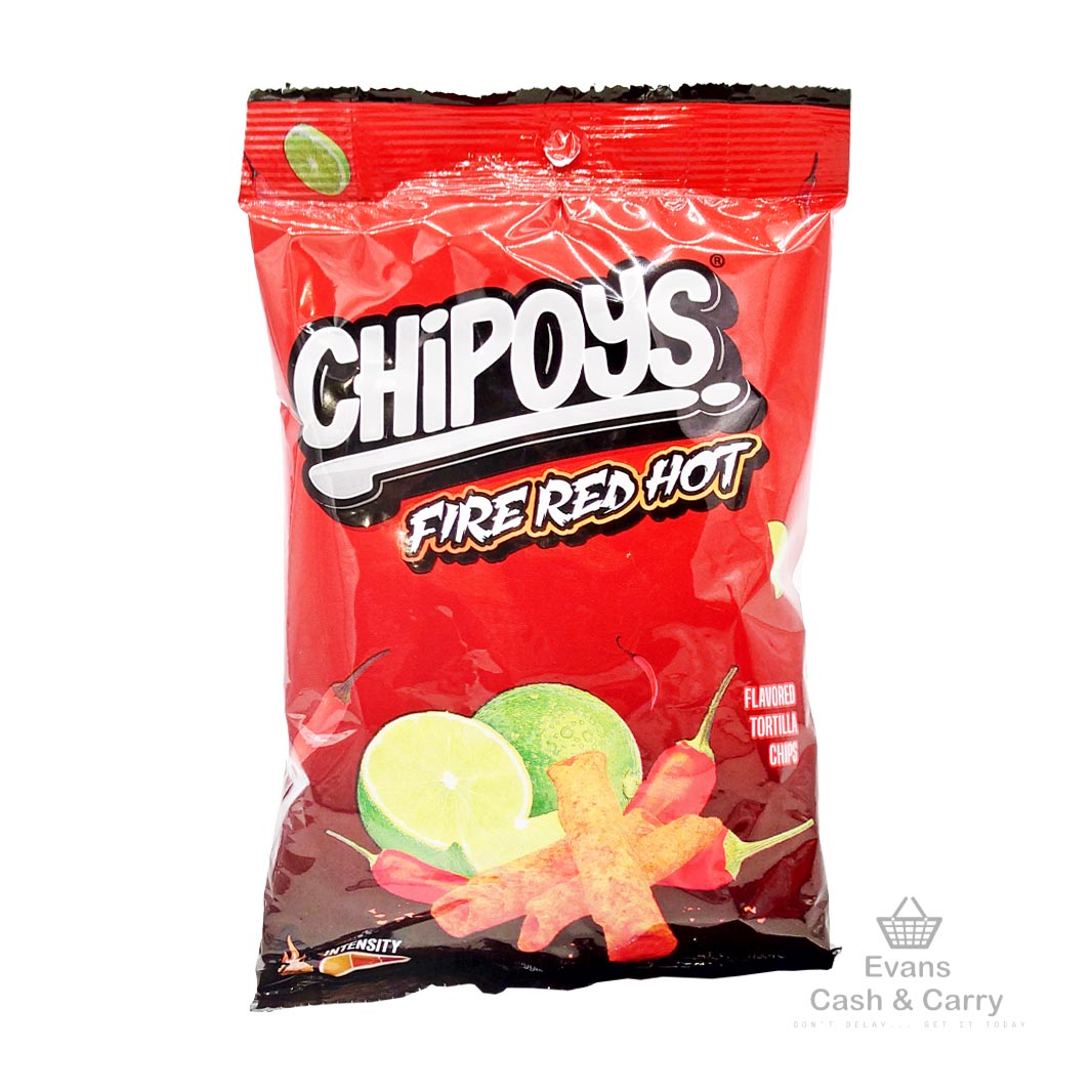 (BBE - 13/02/24) Chipoys Fire Red Hot Rolled Tortilla Chips (113.4g) (£1 each / 2 for £1.50)