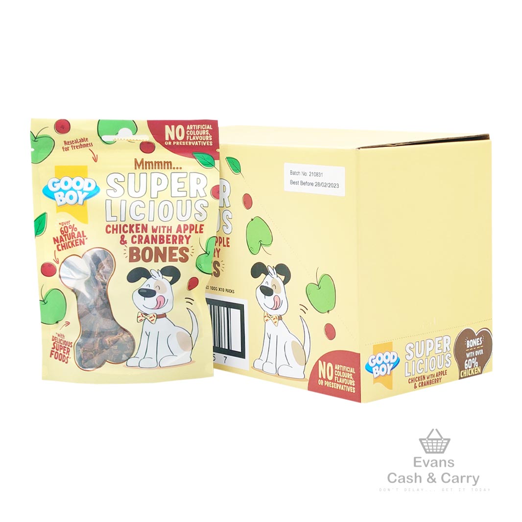 CASE of (BBE 02/24) Good Boy Chicken with Apple & Cranberry Bones (10x100g)