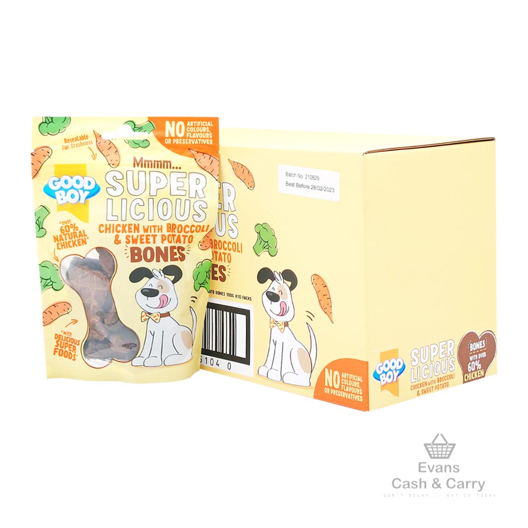 CASE of (BBE - 02/23) Good Boy Chicken with Broccoli & Sweet Potato Bones (10x100g)