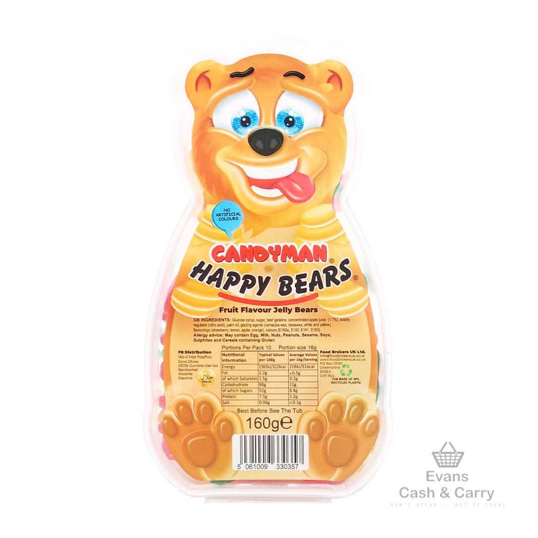 (BBE 15/07/26) Candyman Happy Bears Gummy Sweets (160g) (£1.40 each or 3 for £3.60)