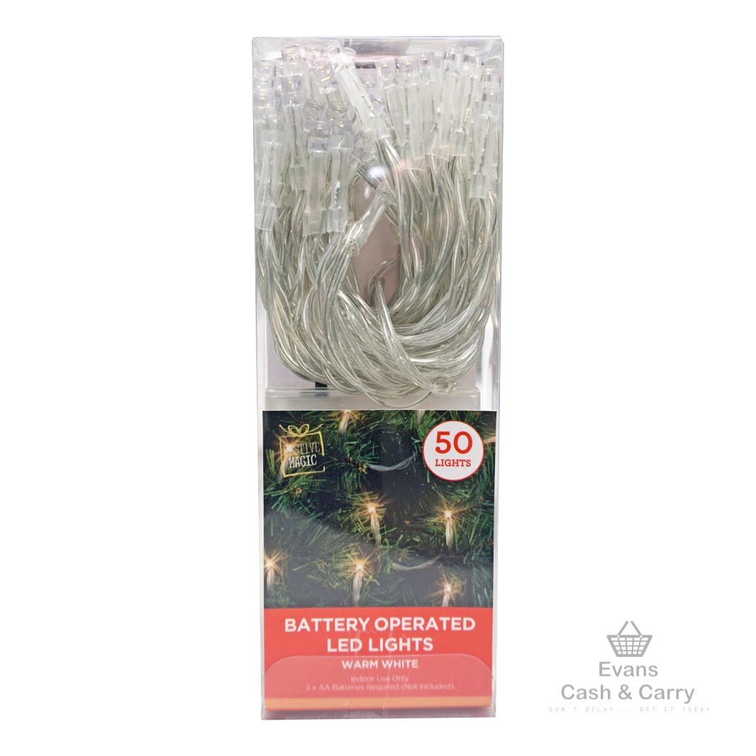 Battery Operated 50 LED Lights - Warm White