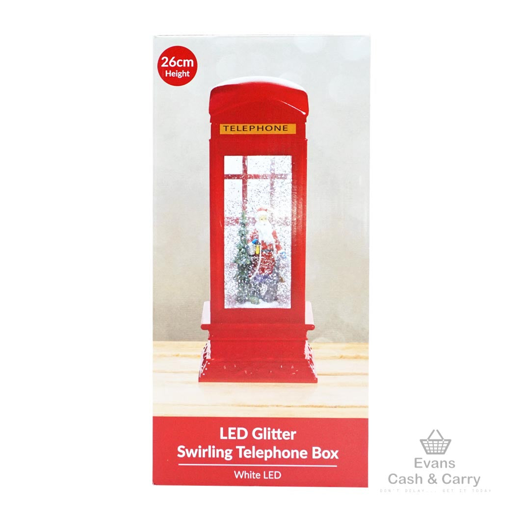 LED Glitter Swirling Telephone Box - Santa