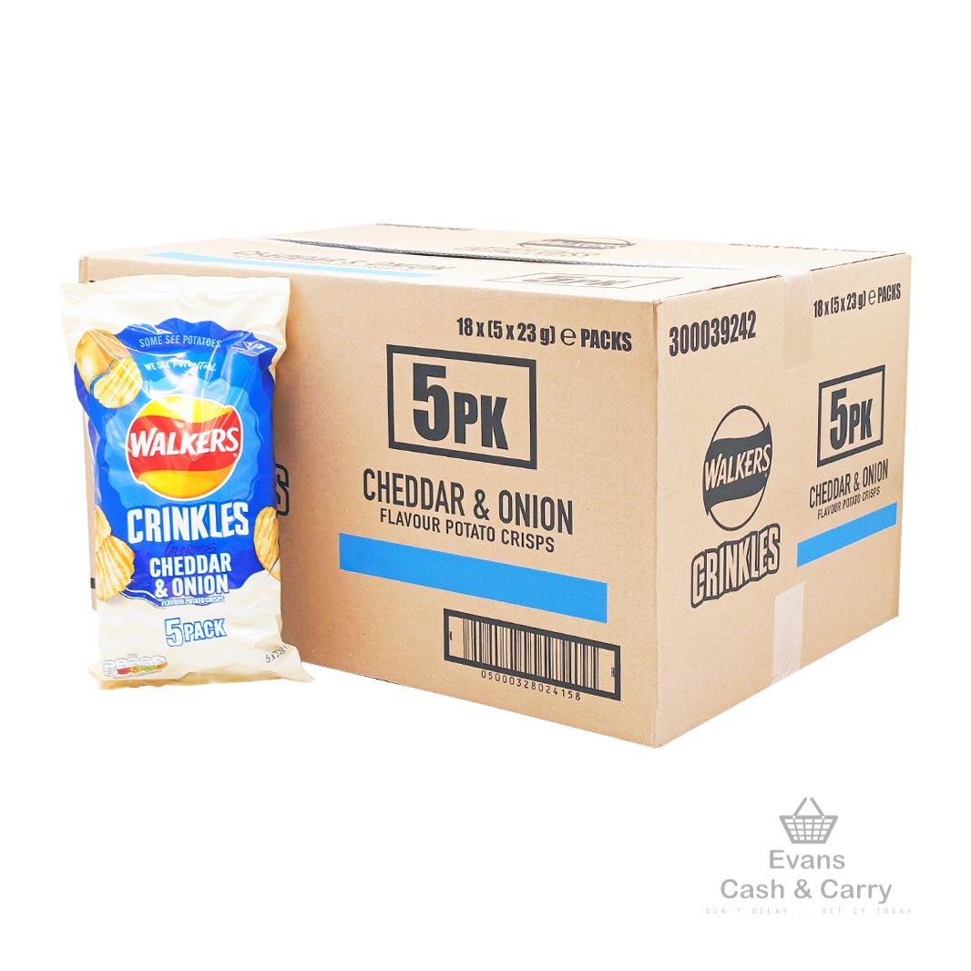 (BBE 24/08/24) CASE of Walkers Crinkles Cheddar Cheese & Onion 5 pack (18x 5 pack)