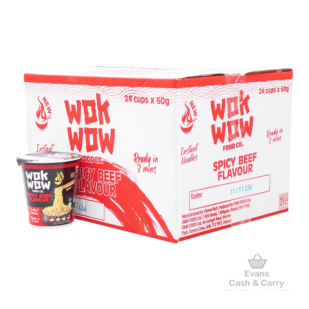 (BBE 15/11/24) CASE of Wok Wow Instant Noodles - Spicy Beef (24x60g)