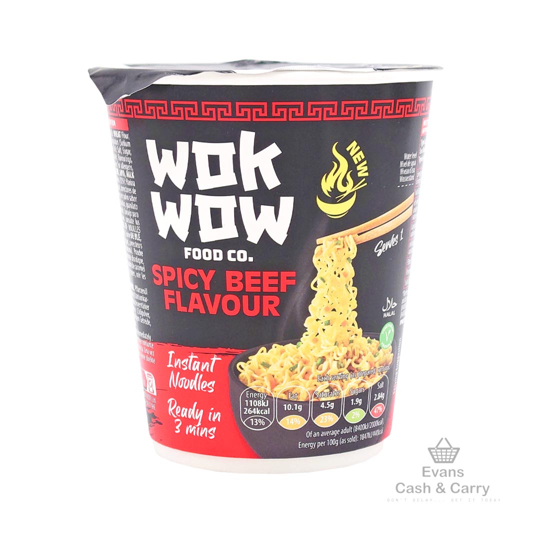 (BBE 15/11/24) Wok Wow Instant Noodles - Spicy Beef (60g) (80p each or 4 for £3)