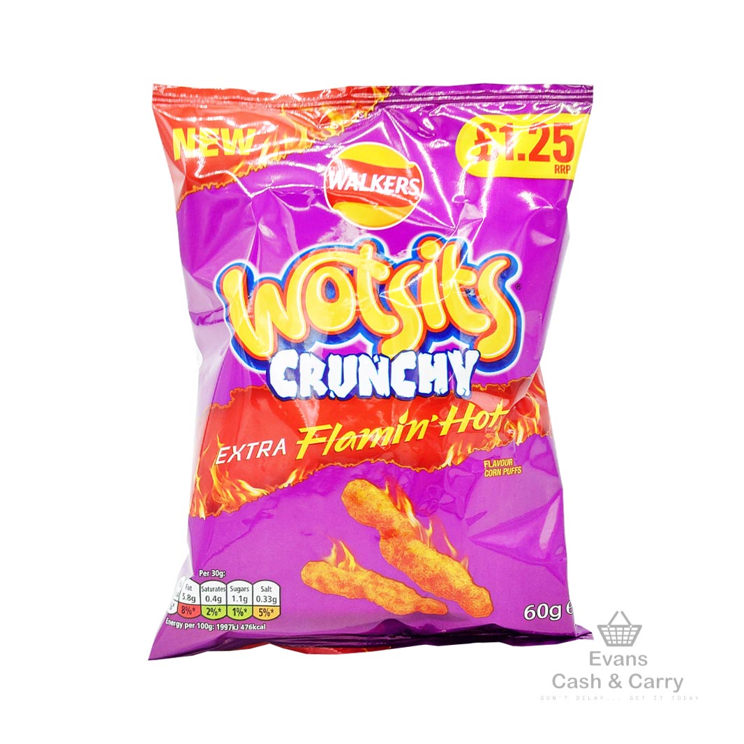 (BBE 25/08/24) Wotsits Crunchy Extra Flamin' Hot (60g) (80p each or 3 for £2.10)