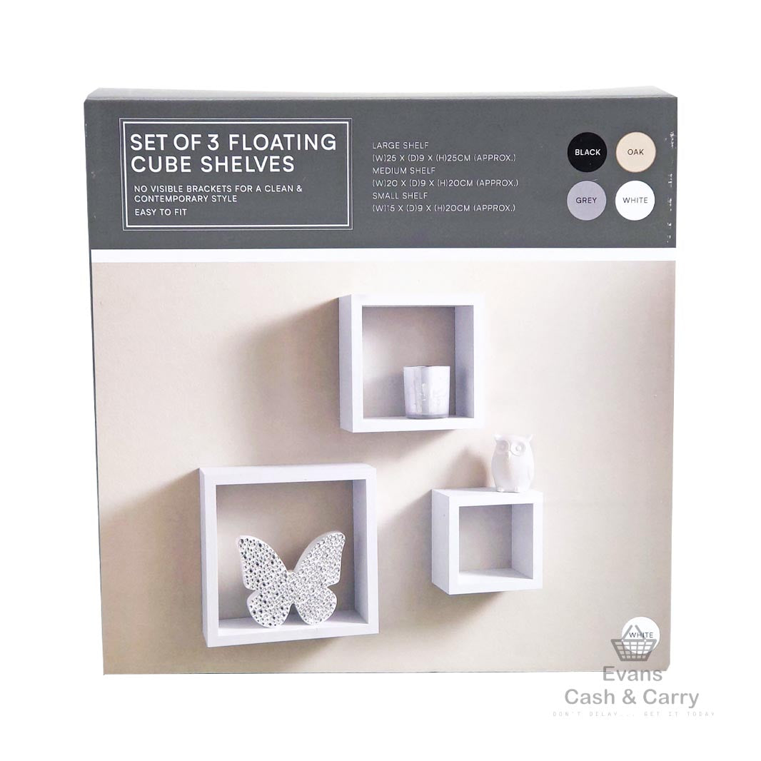 Set of 3 Floating Cube Shelves - Grey