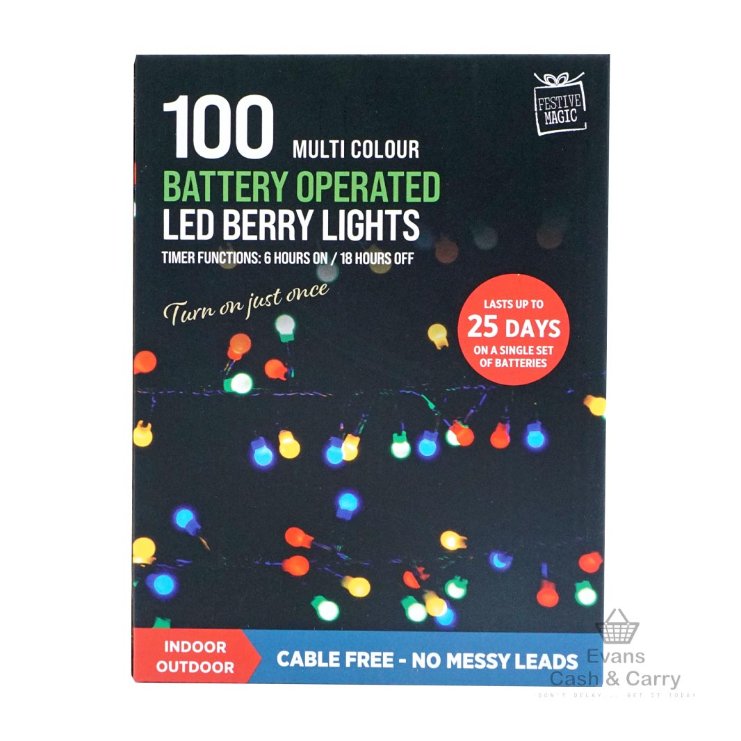 100 Multi Colour Battery Operated LED Berry Lights - Multi Colour