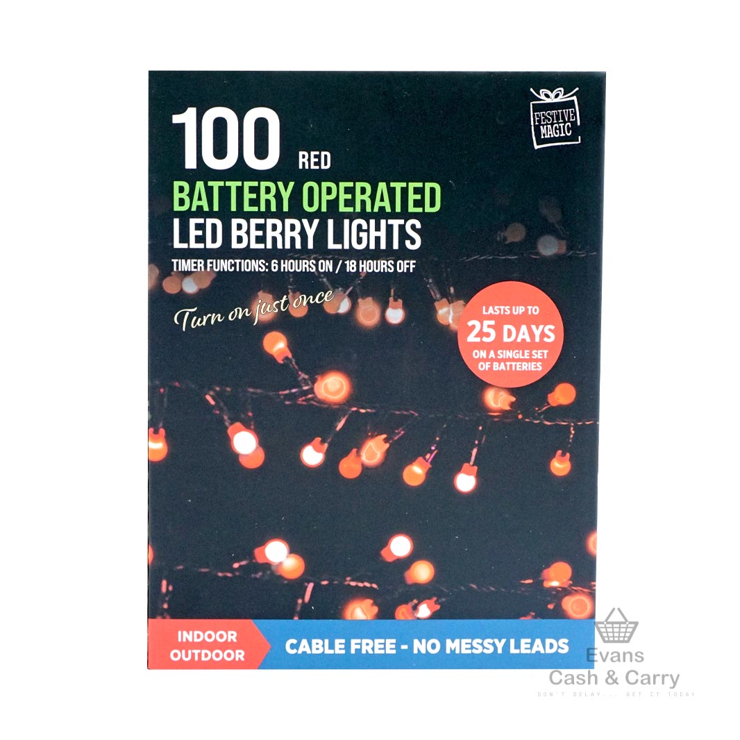 100 Red Battery Operated LED Berry Lights