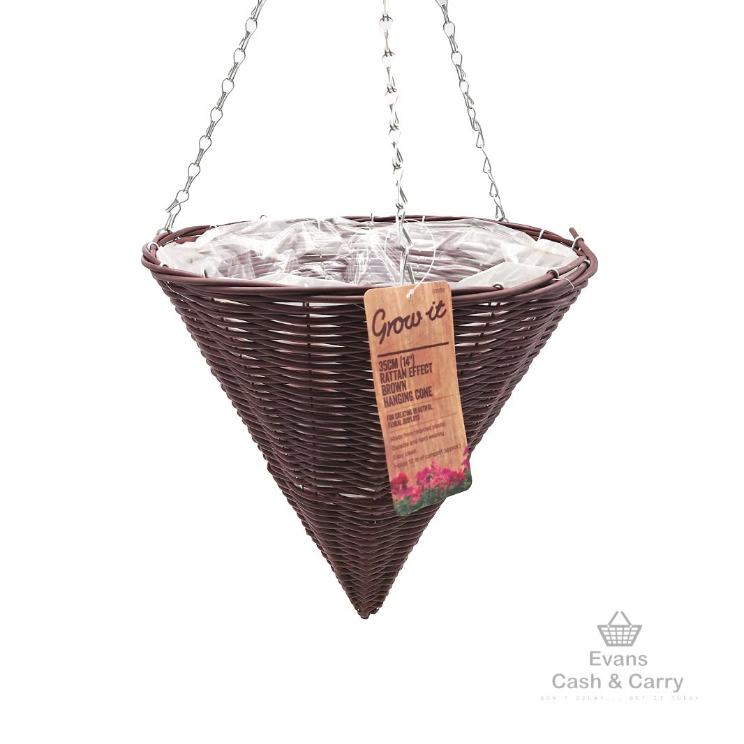 Rattan Effect Brown Hanging Cone (14")